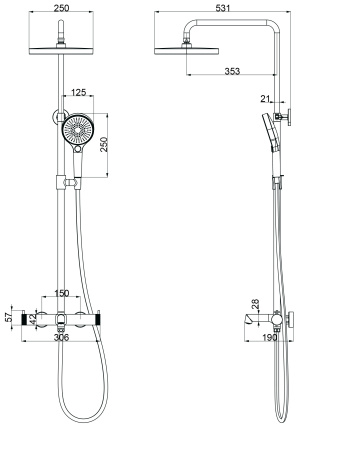 Душевая стойка со смесителем Vincea Rim VSFS-2RM1GM вороненая сталь